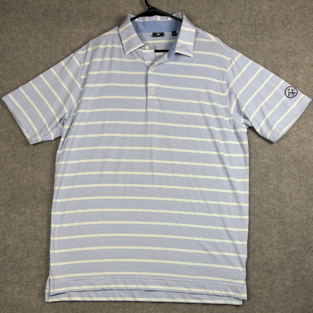 FootJoy ProDry Performance Golf Polo Striped Large Blue‎ Green Mens Sleeve Logo